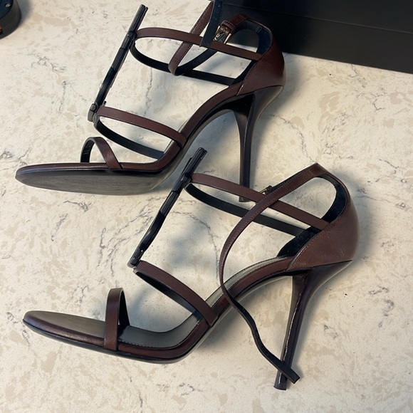 Saint Laurent Cassandra YSL logo Heels Brown 38 🤎 - Picture 5 of 10